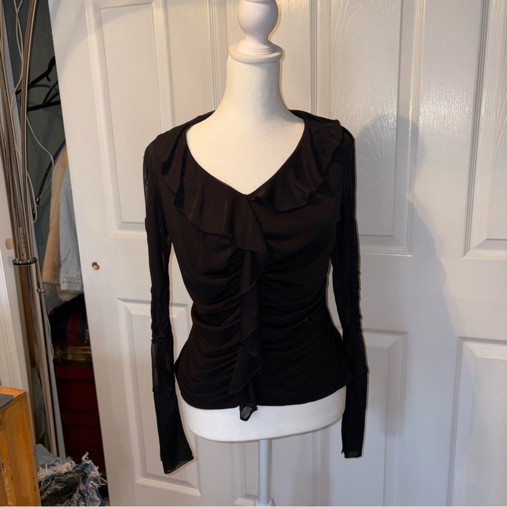 Dressbarn Black Ruffled Blouse